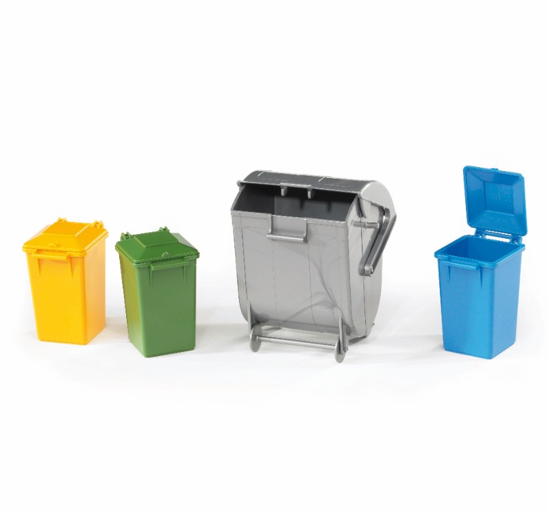 BRUDER Ensemble de poubelles (3 petites et 1 grande)