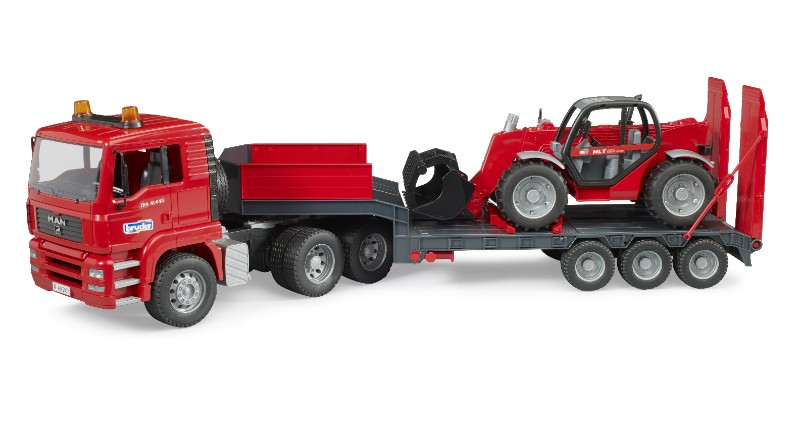 BRUDER Construction - Camion MAN TGA avec remorque surbaissée et chariot télescopique Manitou