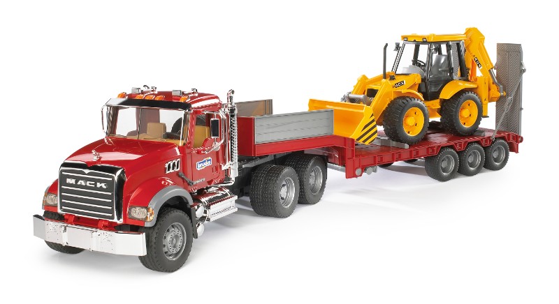 BRUDER Remorque surbaissée MACK Granite et JCB 4CX