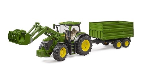 BRUDER Agriculture John Deere 7R avec chargeur avant et remorque avec attelage tandem