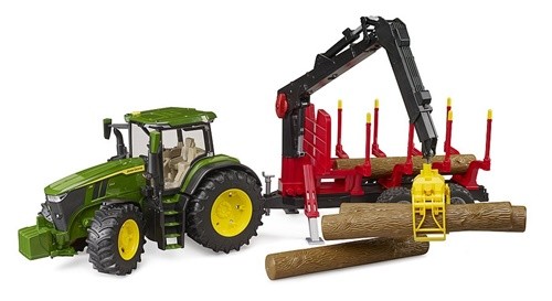 BRUDER John Deere 7R avec remorque forestière et 4 troncs d'arbre