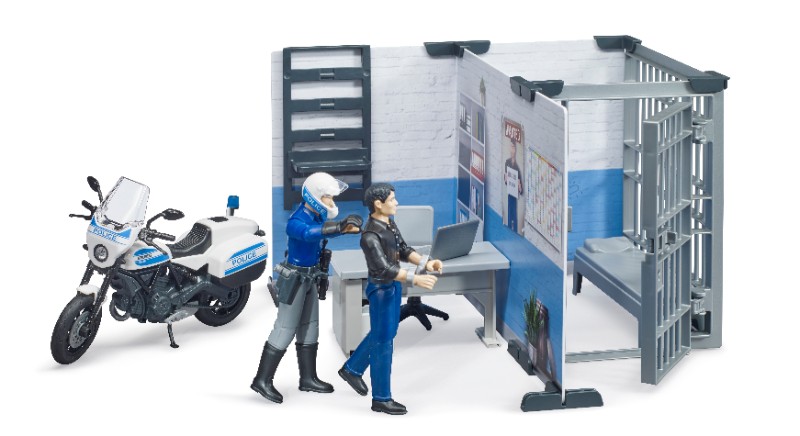 BRUDER Poste de police bworld avec moto de police et figurines