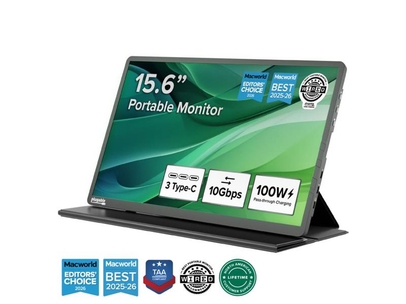 PLUGABLE USB-C PORTABLE MONITOR 15.6 IN,100W PASS-THROUGH CHARGING LAPTOP SMARTPHONE TABLET,3X USB-C 10GBPS FHD,IPS TRAVEL