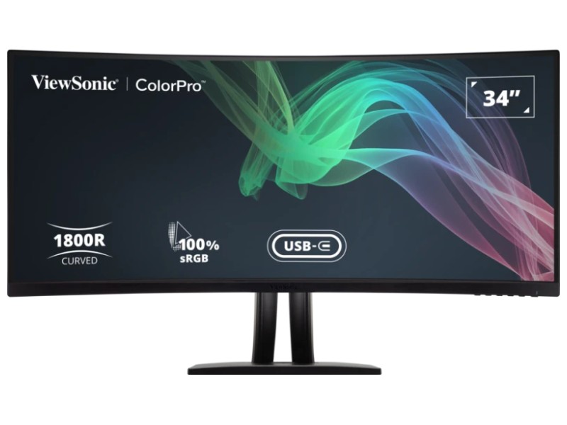 VIEWSONIC 34 PO COLORPRO 21:9 CURVED UWQHD MONITOR AVEC 75HZ, FREESYNC, 100W USB C, RJ45 ET SRGB,3440 X 1440 RESOLUTION.