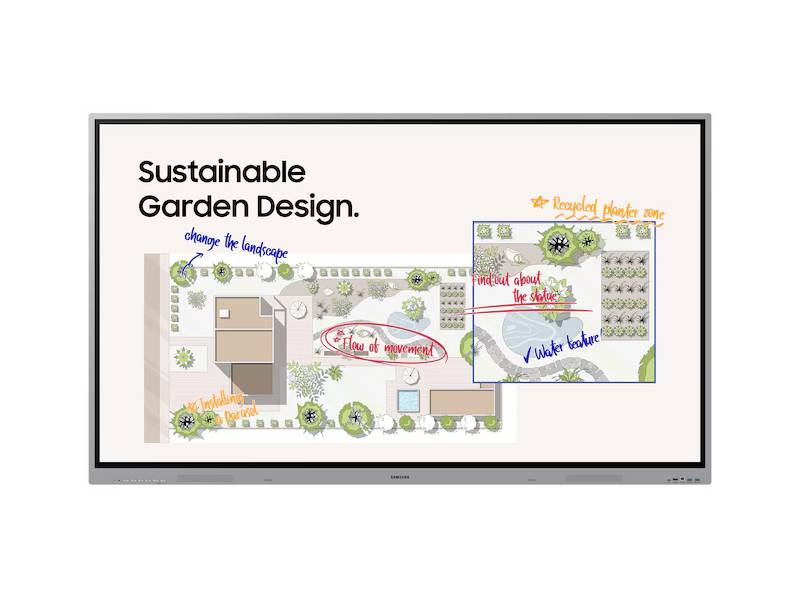 SAMSUNG 75IN INTERATIVE WHITE BOARD WITH BUILT-IN SPEAKER (16W X 2), 40 POINTS IR TOUCH, OPS SLOT I/F SUPPORT, ECO SENSOR, AND 2 TOUCH PEN 2GB RAM,