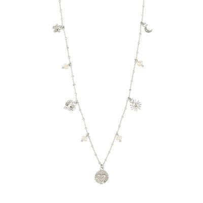 Collier Mylan à breloques de cristal, recyclé, plaqué argent